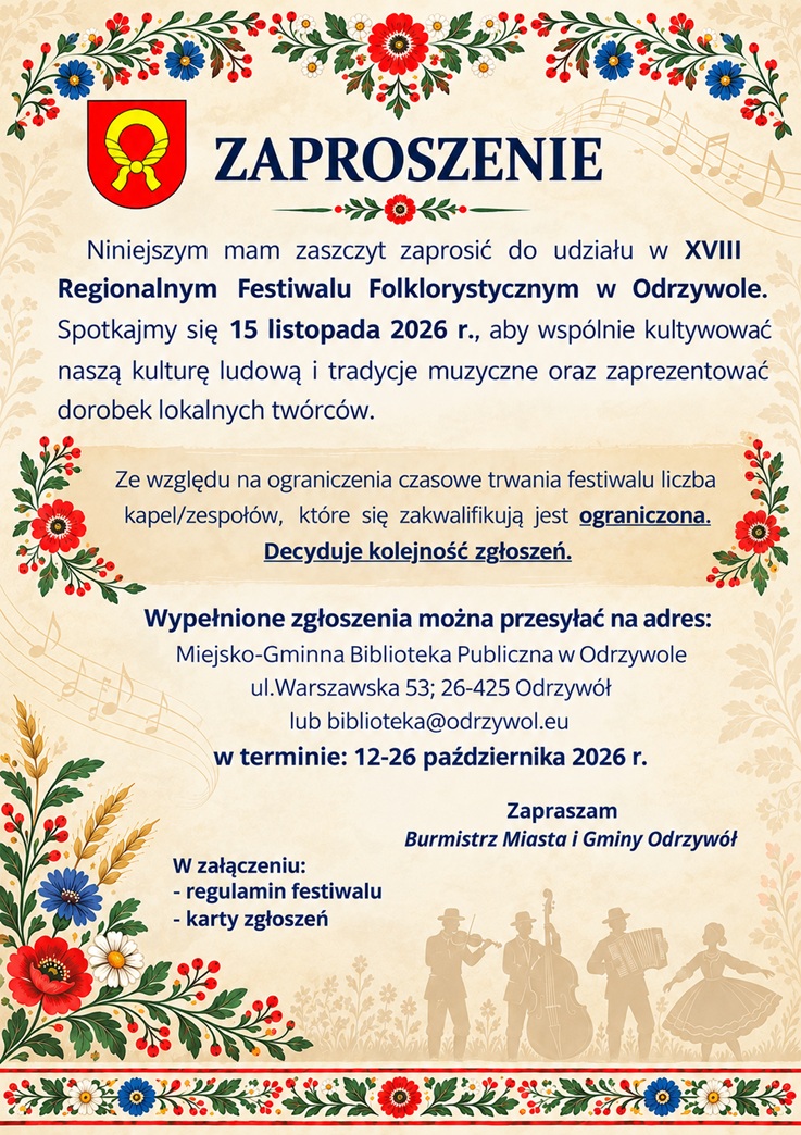 zaproszenie Festiwal Folklorystyczny